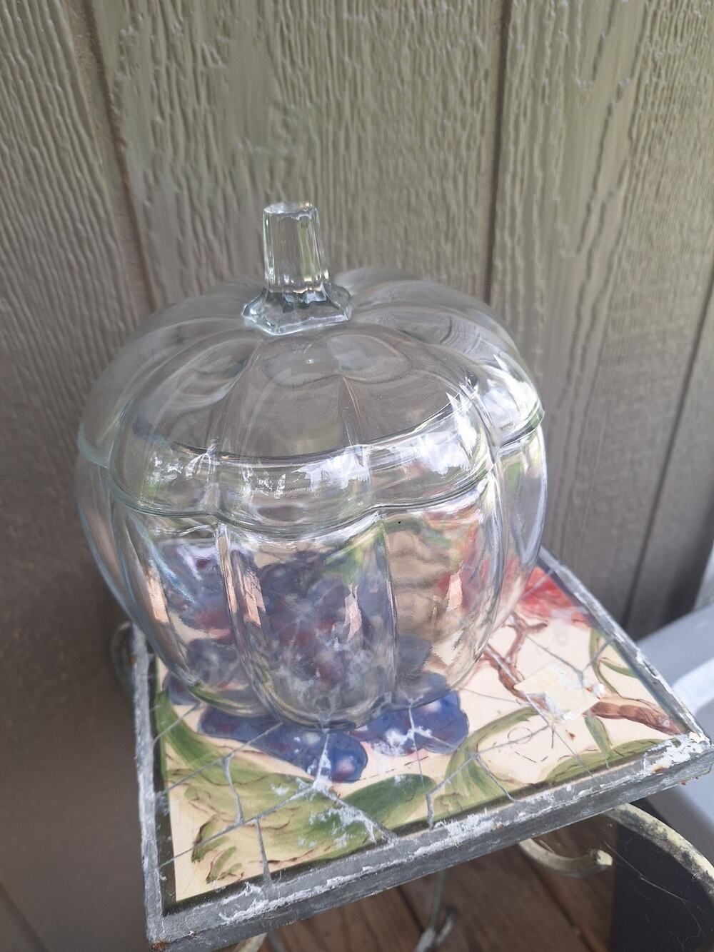 Clear Glass Pumpkin Shaped Canister or Cookie Jar